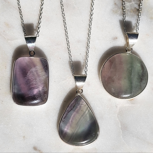 Rainbow Fluorite Crystal Pendant Necklace / 3rd Eye Chakra Cleansing Stone - Picture 3 of 5